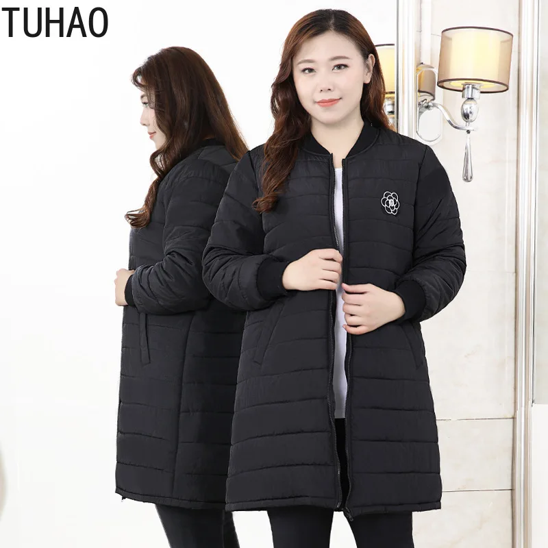Куртка TUHAO Женская длинная хлопковая зимняя свободная Толстая теплая парка