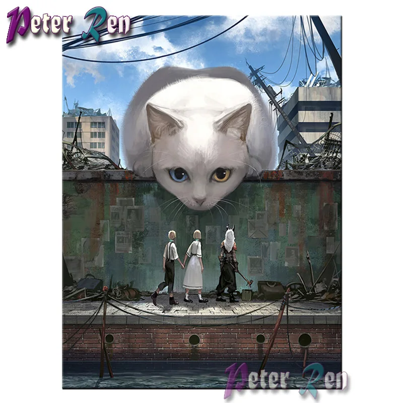 

5d Diamond painting Playful white cat full Square/round Rhinestones cross stitch embroidery picture Handmade home decoration