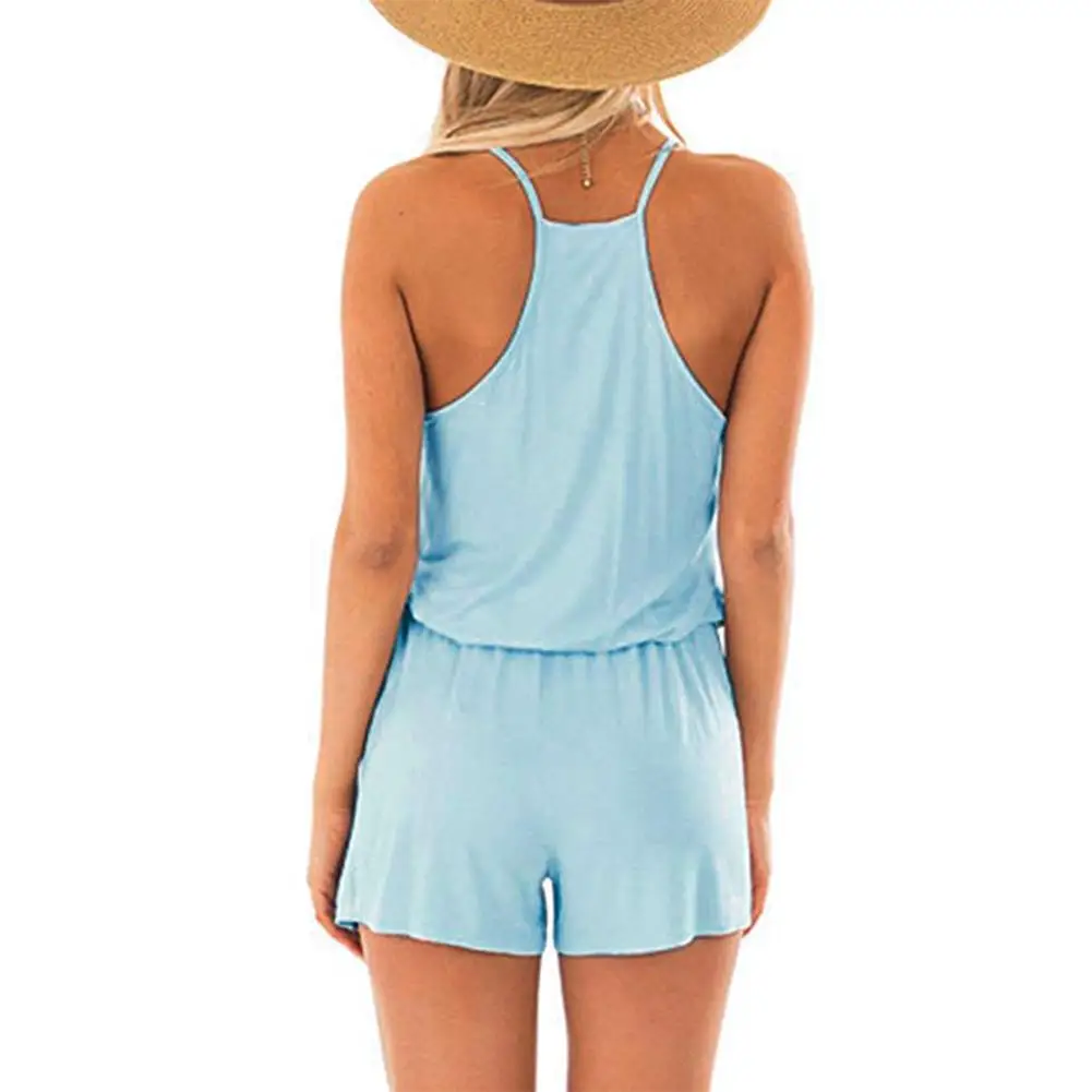 

MISSKY Summer Women Jumpsuit Suspender Shorts Suit V Neck Sling Halter Solid Color Pocket Jumpsuit Shorts For Female New