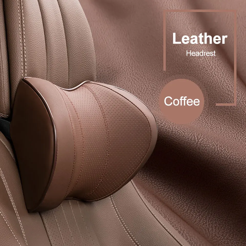 Coffeeleather Автомобильное u-образное сидение, подушка с памятью, подголовник, поясничная опора для комфортного универсального автомобиля, красный/бежевый/кофейный/черный, для вождения и путешествий - Цвет: Coffeeleather
