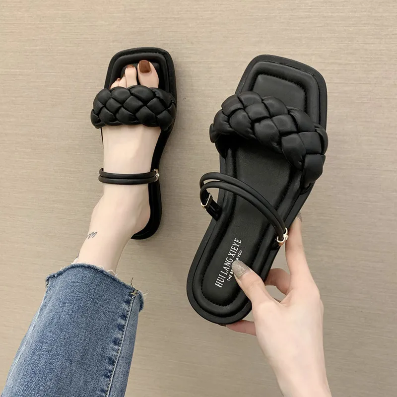 

Shoes Women Slippers Casual Slides Pantofle Soft Luxury Summer 2021 Flat Scandals Basic Rome PU Slippers Women Summer Shoes Pan