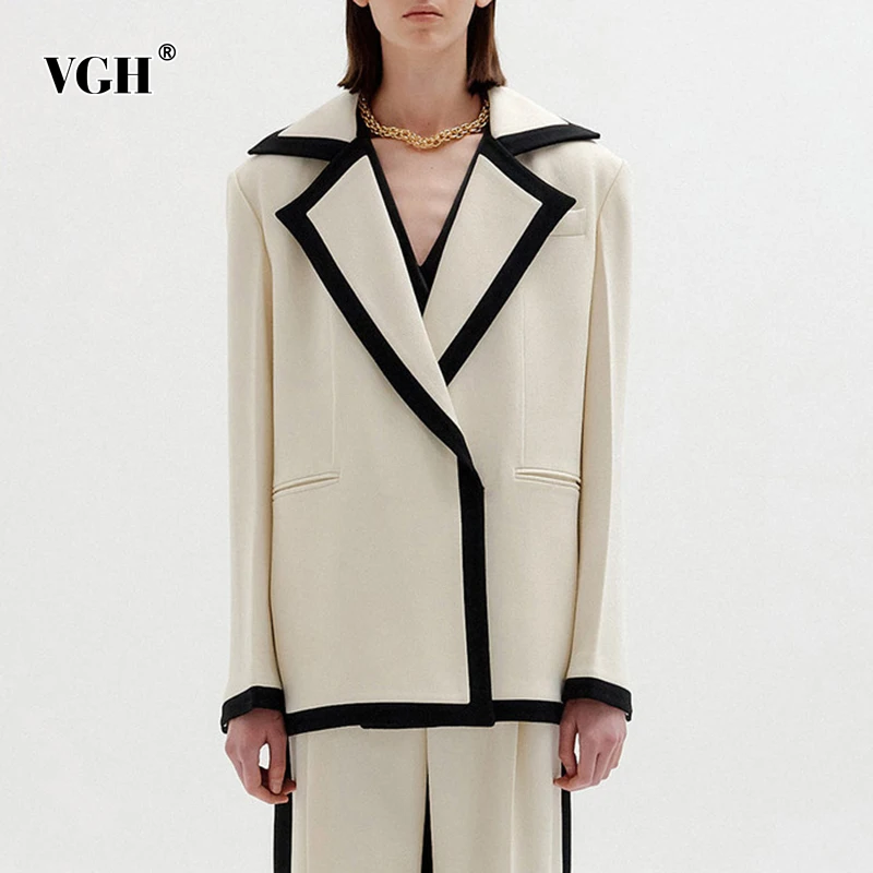 

VGH Casual Hit Color Blazer For Women Notched Collar Long Sleeve Loose One Size Blazers Female Fashion New Clothing Spring 2021
