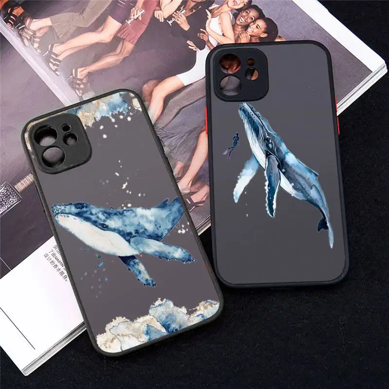 

Cute blue whale killer whale cartoon Phone Case Matte Transparent for iPhone 7 8 11 12 s mini pro X XS XR MAX Plus cover funda