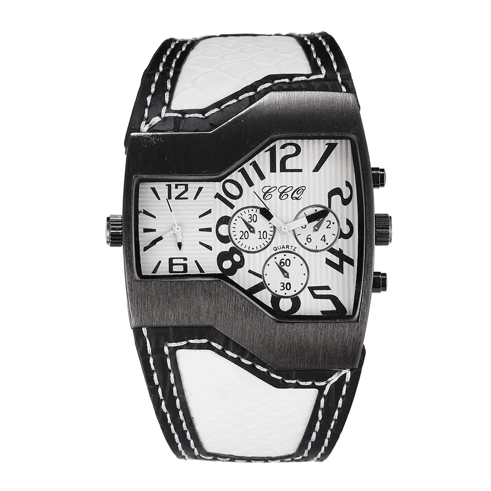 

Big Dial Dual Time Zone Watches for Men Leather Belt Quartz Men's Watch Top Brand Luxury Business Clock Male Sport Wristwatches