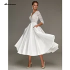 Женское Короткое свадебное платье, простое винтажное платье А-силуэта с рукавом 2021 и V-образным вырезом в стиле бохо, платье невесты, 34