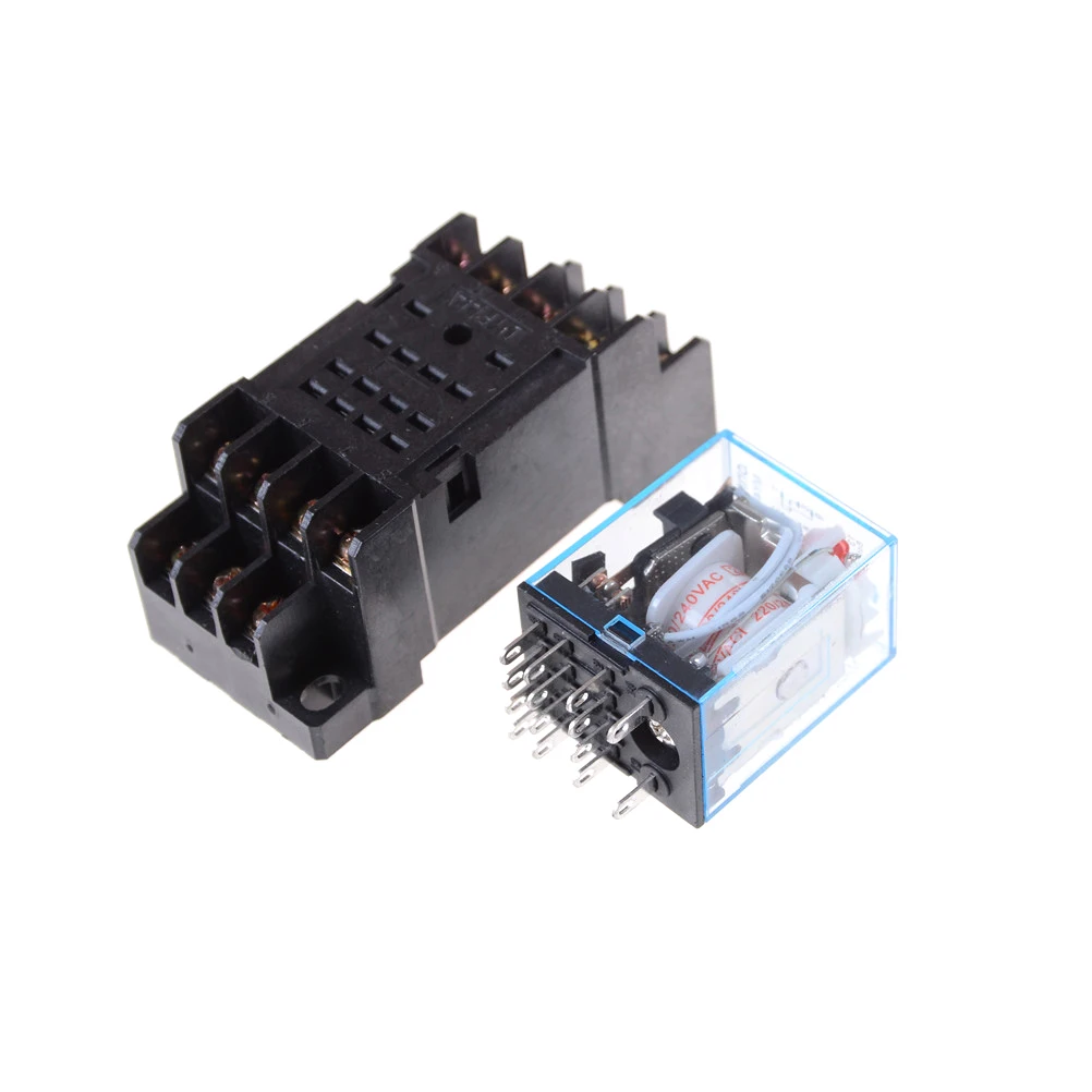 DC12V 24V AC220V 1set MY4NJ Electronic Micro Relay 4NO 4NC LED Indicator Power DIN Rail 14 Pin Mini With Socket | Обустройство дома