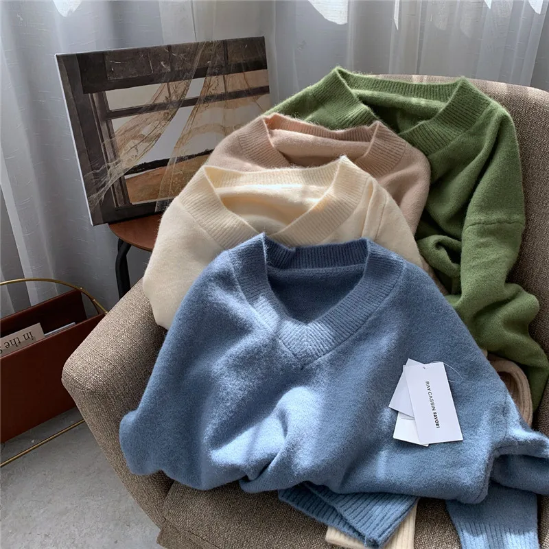 

Женский кашемировый свитер с V-образным вырезом, на осень-зиму