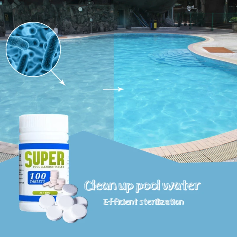 

100Pcs/Set Swimming Pool Cleaning Tablets Multifunction Chlorine Algaecide Pills Water Clarifier For Household Cleaning Supplies