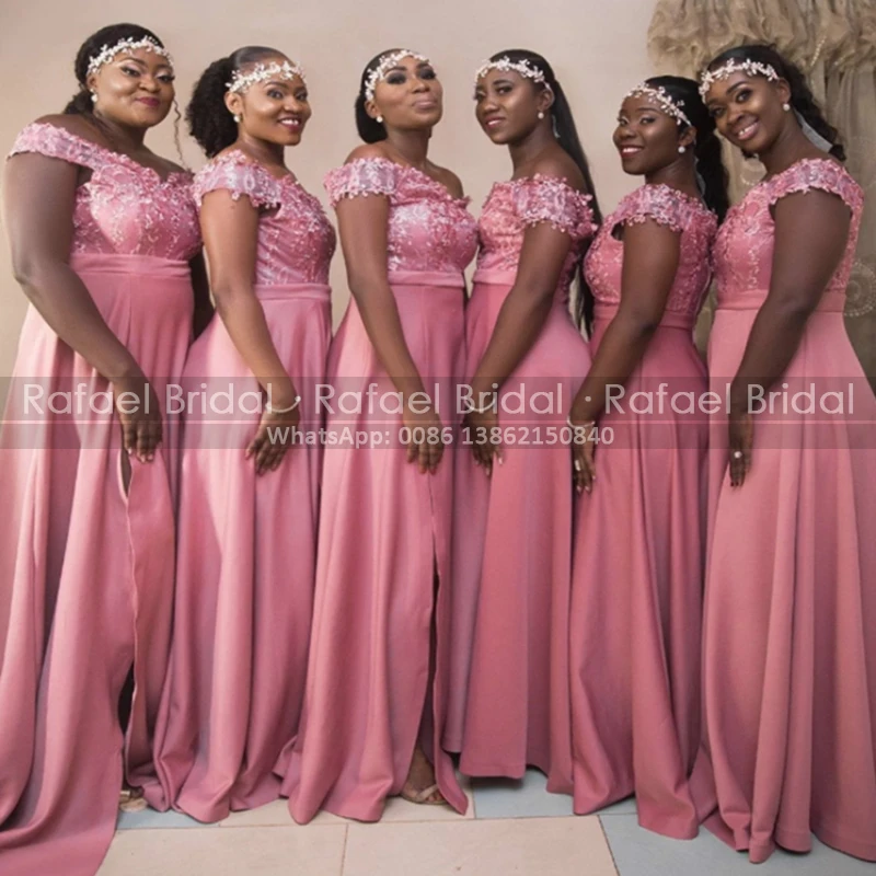 

2021 кораллово-розовые кружевные платья для подружки невесты в африканском стиле с аппликацией длинное платье с открытыми плечами для свадеб...