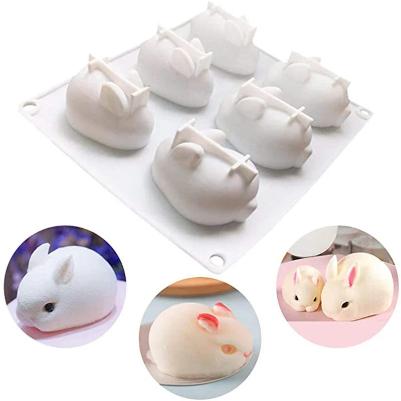 

3D Rabbit Mousse Cake Silicone Mold Easter Bunny Chocolate Mould Dessert Soap Ice Cube Candle Wax Melts Decorating Tools Topper