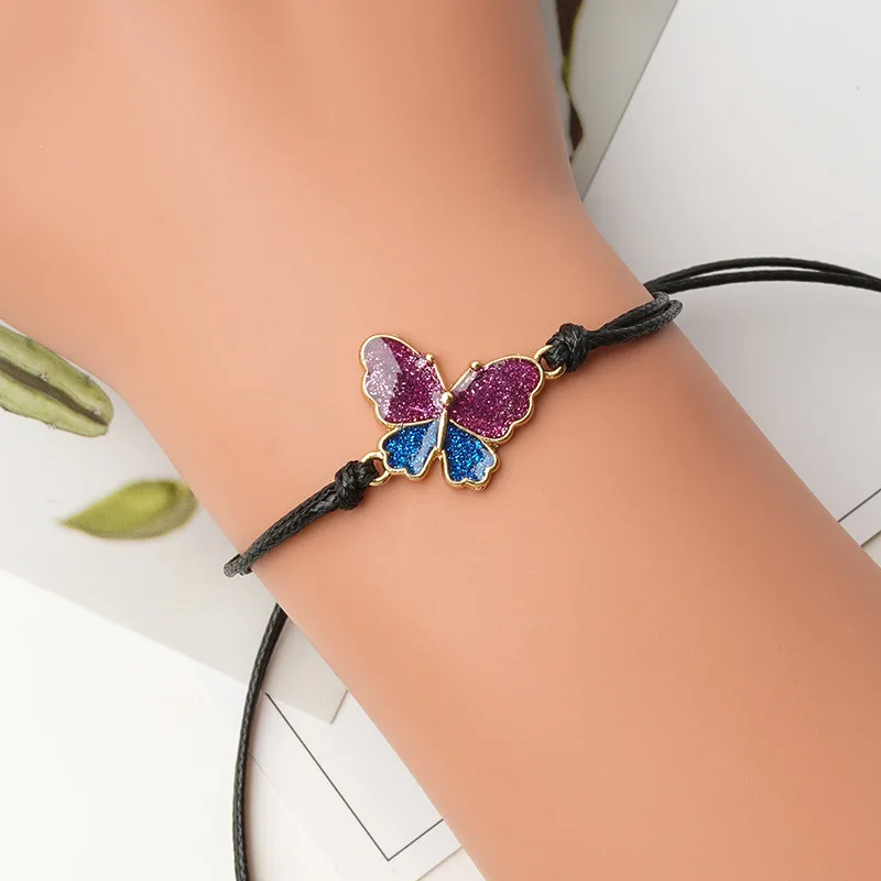 

Fashion Card Bracelets Simple Personality Alloy Drop Oil Wax Woven Butterfly Bracelet 2 Piece/Sets bracelet for women