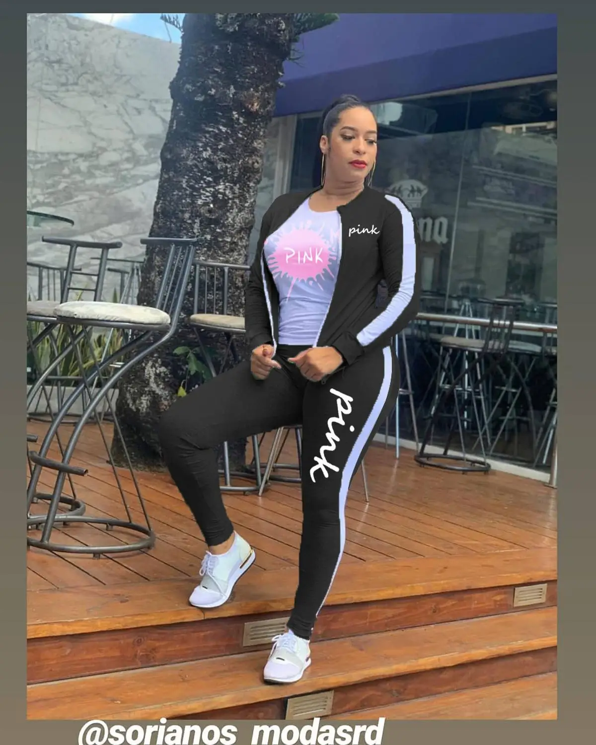 

Women Pink Clothing Set With Winter Autumn Long Sleeve Coat Top + High Waist Joggers Pants Trousers 2 Pieces Lounge Wear