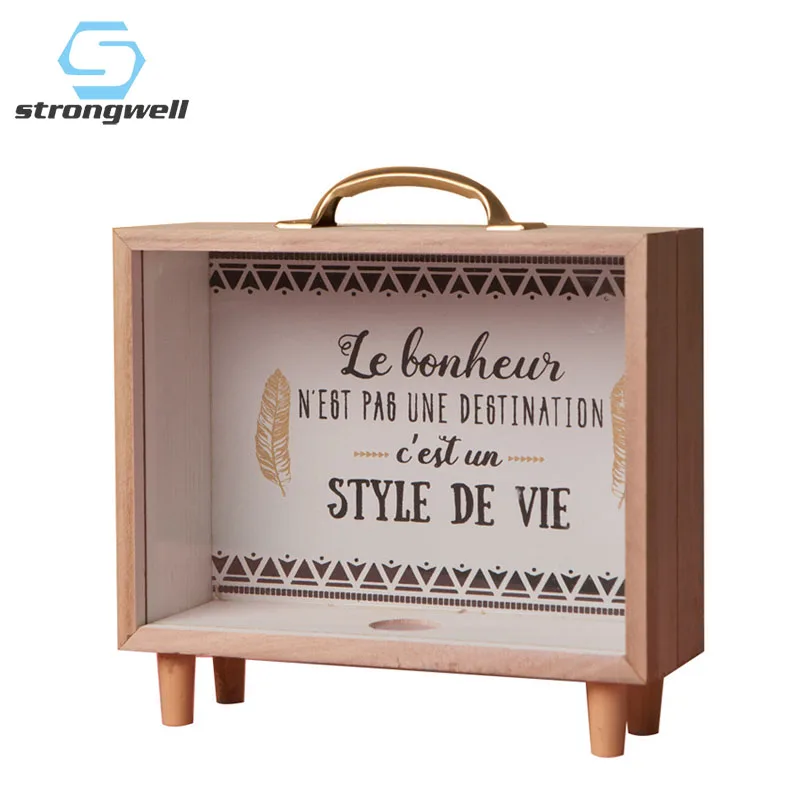 Деревянная коробка для денег монет аксессуары украшения дома большая