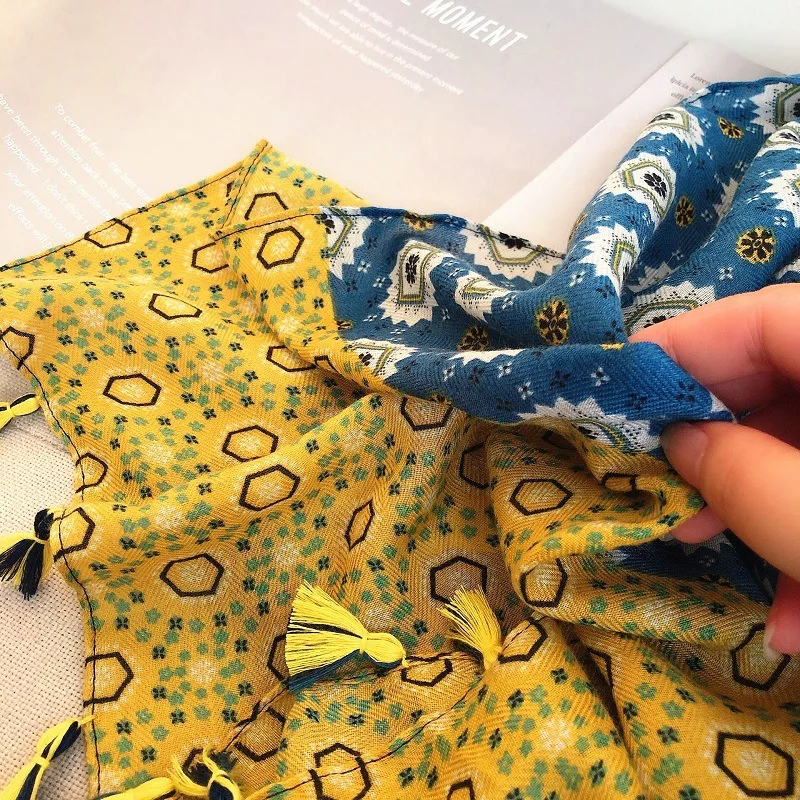 Женская шаль из вискозы с кисточками в этническом стиле осенне зимний теплый