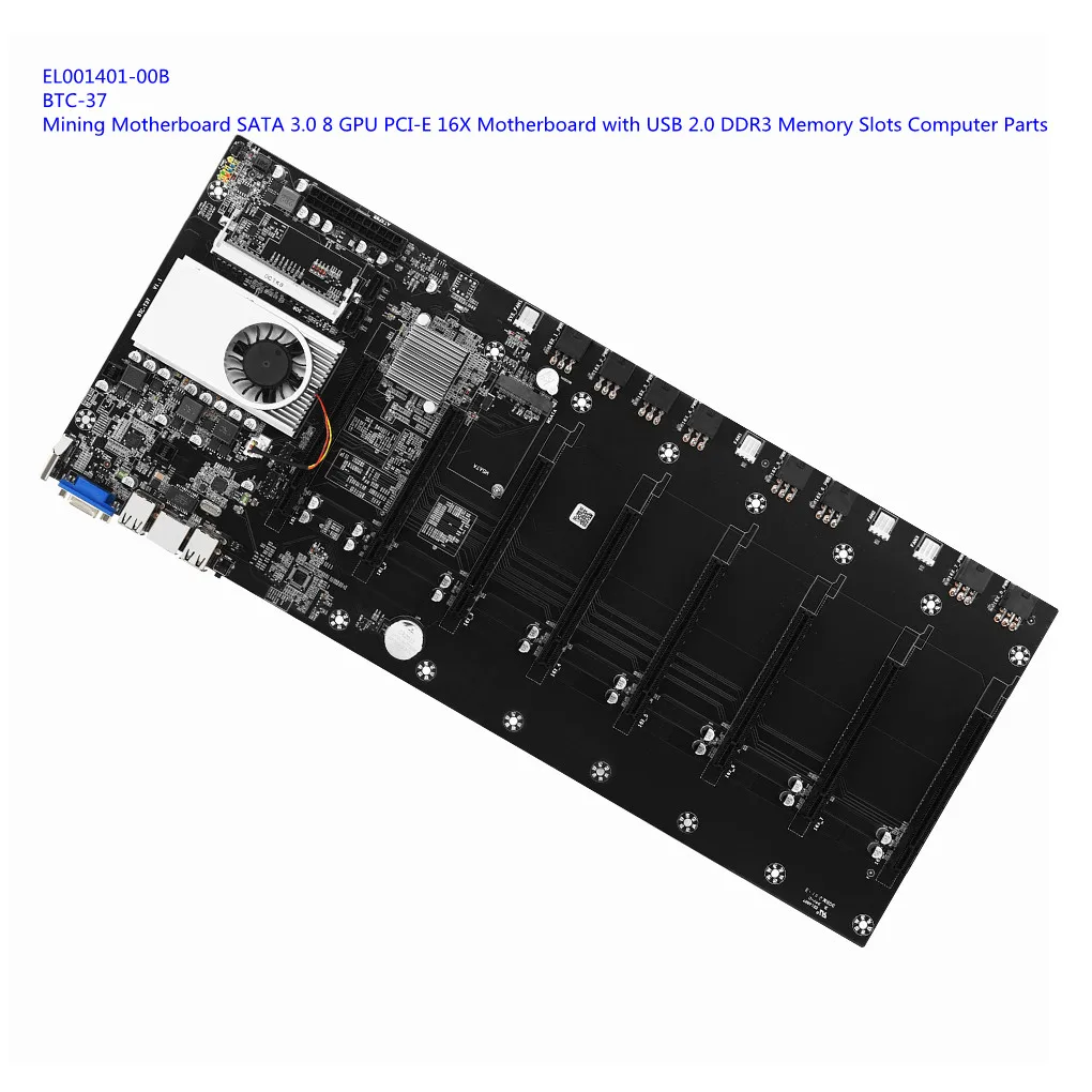 

Mining Motherboard SATA 3.0 8 GPU PCI-E 16X Motherboard with USB 2.0 DDR3 Memory Slots Computer Parts