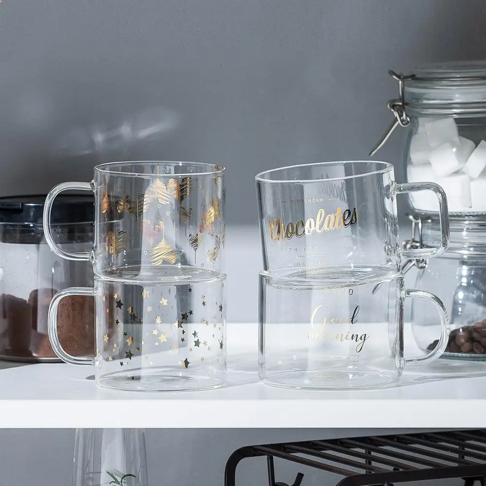 

400ml Star Heart Letter Portrait Glass Mug Coffee Cup With Handle Couple Cups For Breakfast Milk Tea Juice Cold Brinkware Beer