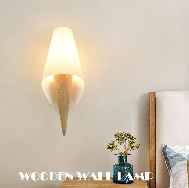 

Nordic style creative solid wood LED wall lamp simple modern bedroom bedside living room aisle hotel wall lamp