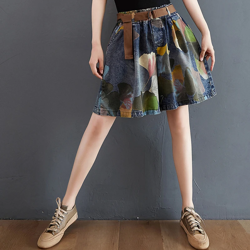 Шорты женские джинсовые с принтом свободные повседневные штаны широкими