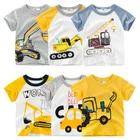 Летняя футболка для маленьких мальчиков с мультипликационным принтом, футболки для маленьких мальчиков с экскаватором, детская одежда с короткими рукавами, хлопковые топы для малышей, От 2 до 10 лет