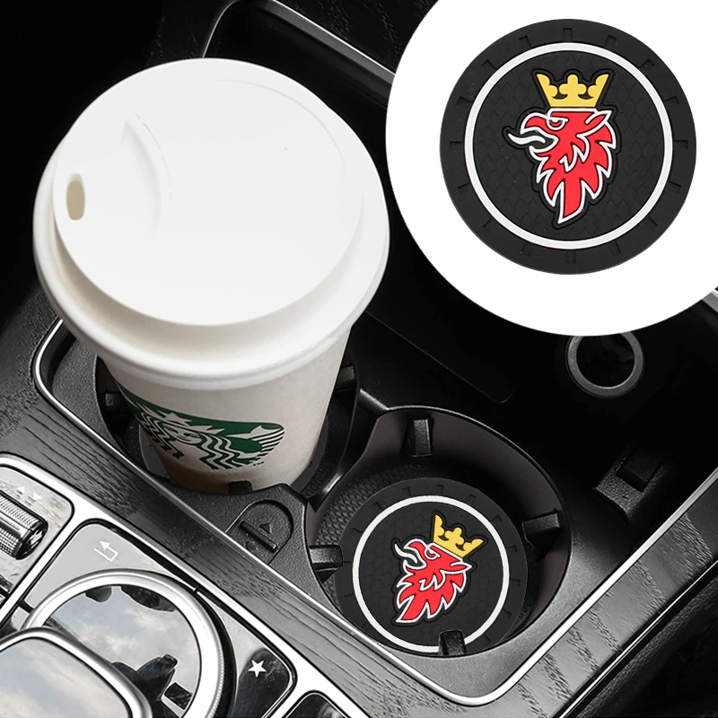 

For Saab Car Cup Bottle Holder Coasters Non-slip Mat Badge Pad Auto Accessories Scania Emblem 93 9-3 900 9000 9-5 95 600 99 9-X