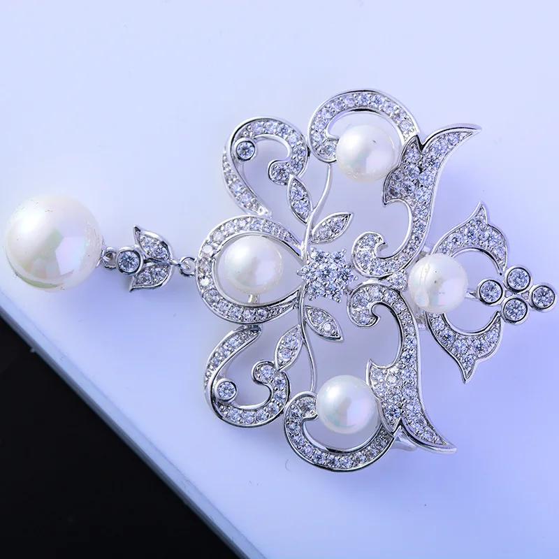 Vintage Cubic Zirconia Royal Flower Broach Pin Pearls for Women Dress Bag Hat Accessories Pins XR01522 | Украшения и аксессуары