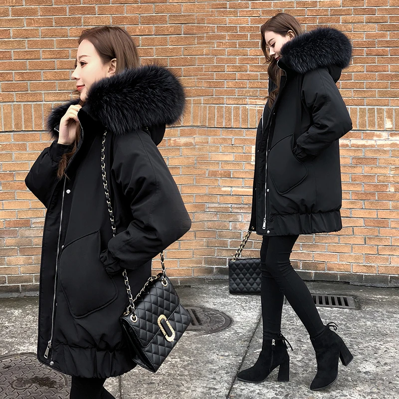 ZQLZ женская зимняя куртка с большим меховым воротником длинное пальто размера