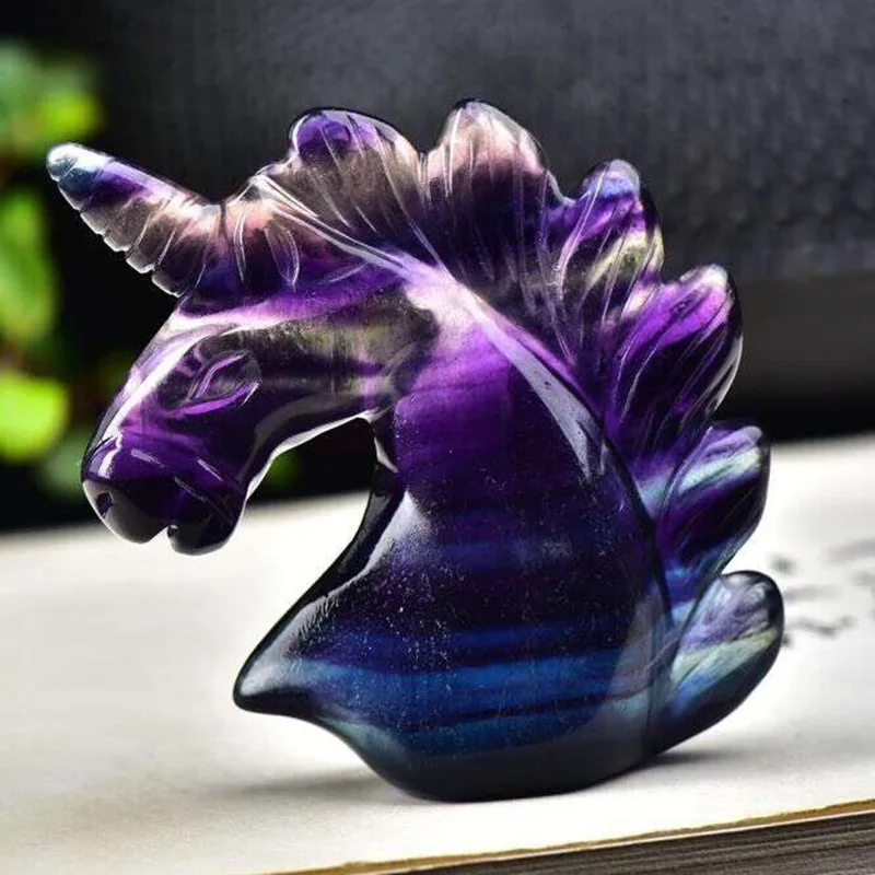 

1PC Natural Crystal Fluorite unicorn Ornaments Quartz Mineral Jewelry Modern Home Decoration Stone Crafts Holiday GiftOrnaments