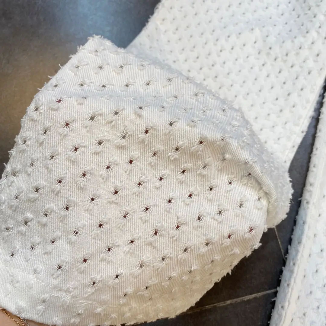 

ZCSMLL letter buckle straight personality pants broken hole streetwear long-leg women jeans 2021 spring and summer