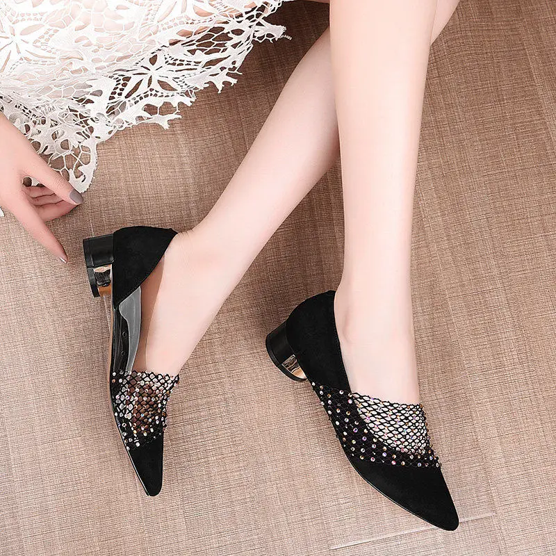 Elegant black Pointed Toe Flat Shoes Women crystal Flats Fashion Slip on Ladies Shoes lady slip on ballet Office shoes F90364