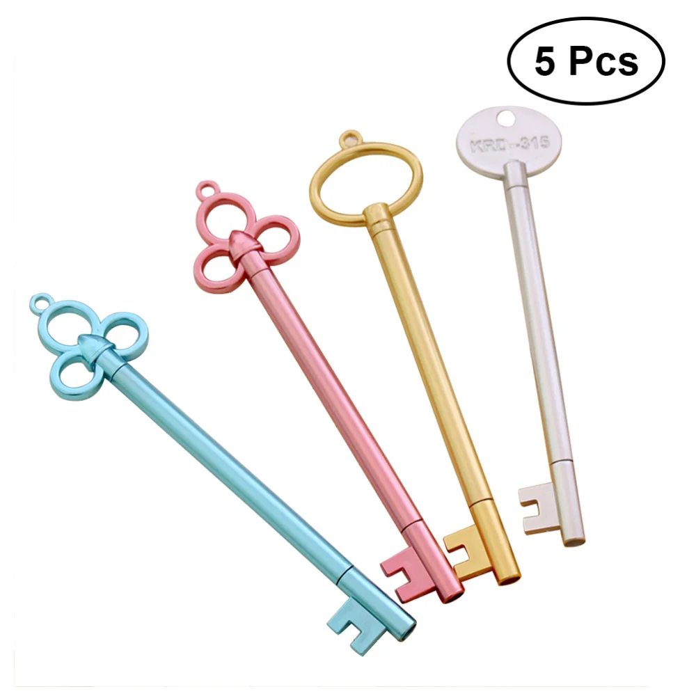 

5pcs Vintage Key Shaped Pen Pens with 0.38mm Fine Point Black Ink Office Supplies Stationery for Students (Random Color)