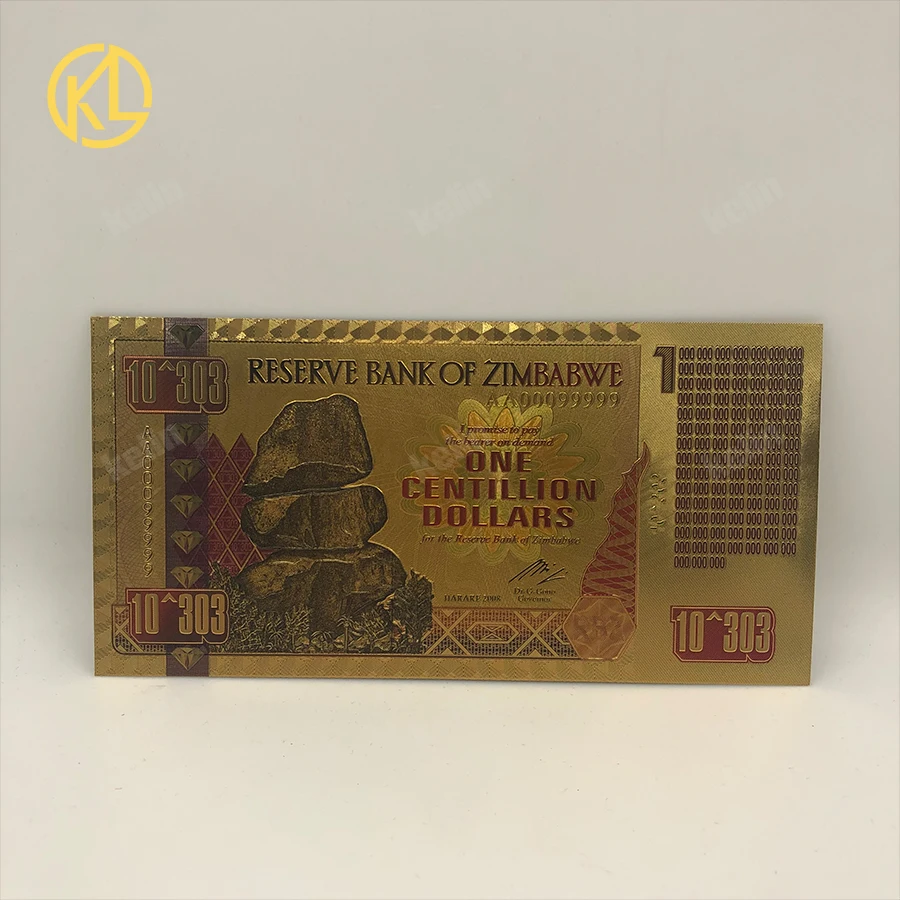 One centillion Золотая Серебряная фольга Dragon One Centillion 100 триллион Quintillion Decillion 5 восьмиугольников vigintillion долларов, Банкнота из Zimbabwe Виа - Цвет: One centillion