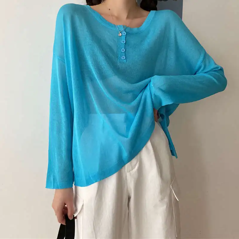 Укороченные топы с длинным рукавом Солнцезащитная рубашка пуловер Корейская