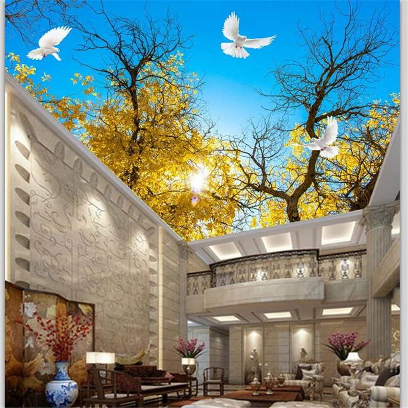 

Custom wallpaper 3d yellow apricot leaves autumn leaves blue sky white clouds ceiling mural living room bedroom background wall