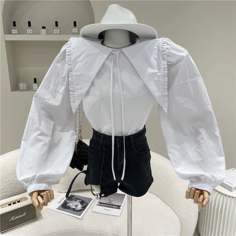 

Niche Design Women's Spring Summer 2021 Fashion White Shirt With Ruffled Collar