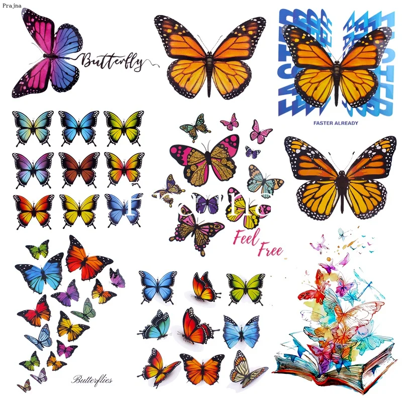 

Prajna Butterfly Iron On Transfers Vinyl Heat Transfer Patches For Clothes Stripes PVC Patches Stickers On Clothes Applique DIY