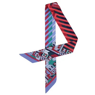 

100*5cm New Geometric Striped Slender Narrow Small Silk Scarf Tie Bag Handle Silk Scarf Small Ribbon Scarf Women's Neckerchief
