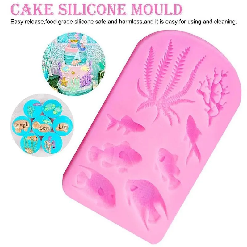 

Fish Silicone Mold Seaweed Coral Fondant Sugarcraft Silicone Decorating Pastry 14.2*9.5cm Tools Forms Tools Chocolate Mold Z2X2