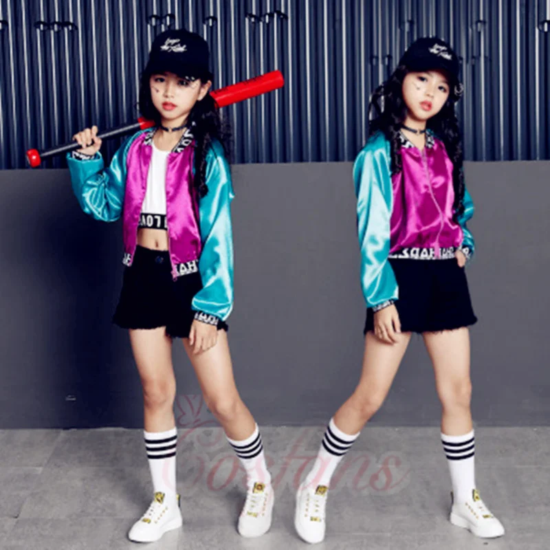 Одежда для уличных танцев костюм джазовых девочек цветная куртка укороченный