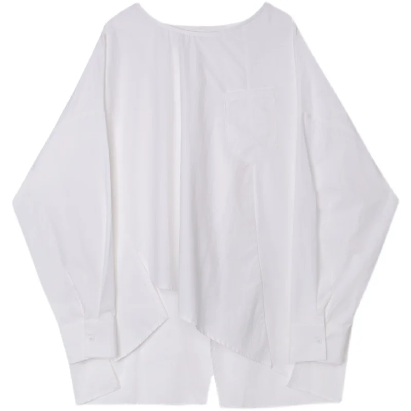 Men's Long-Sleeve Shirt Spring And Autumn New Personality Irregular Pullover Pure Color Casual Loose Large Shirt