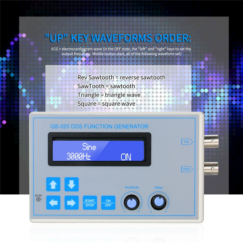 

DC9V 1Hz-65534Hz DDS Function Signal Generator Sine Square Triangle Sawtooth Low Frequency LCD Display USB Cable