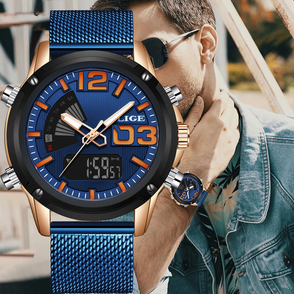 2019 Новинка LIGE мужские военные спортивные наручные часы золотые кварцевые