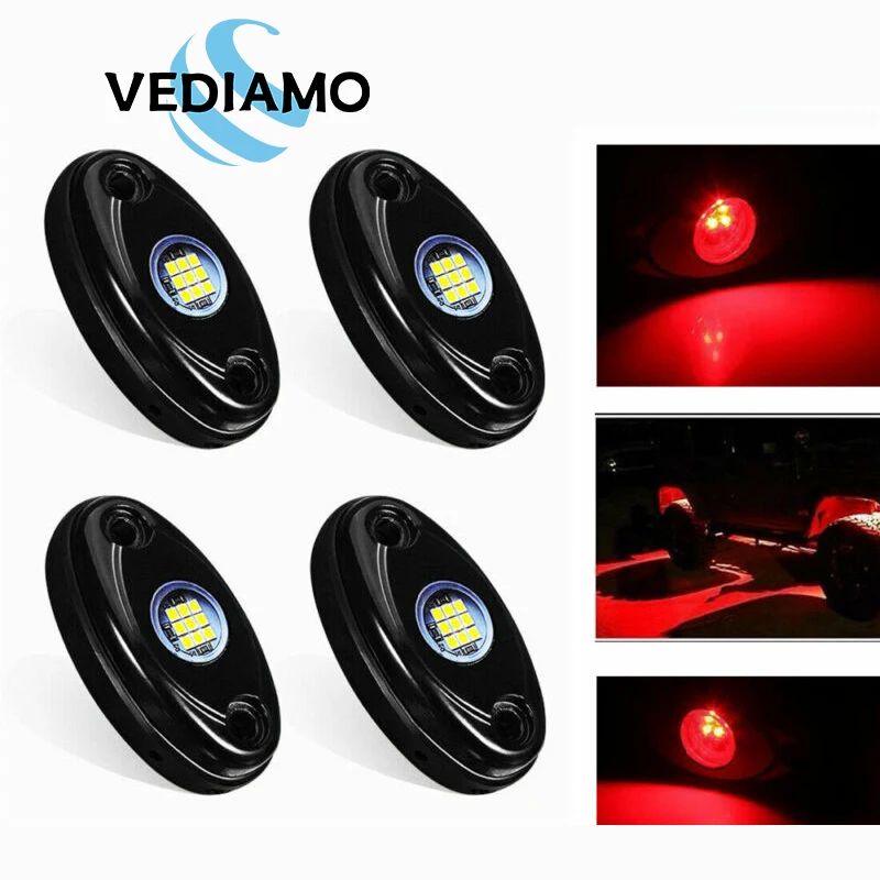 4 Pods LED Rock Lights Waterproof LED Neon Underglow Light For Car Truck Red Blue Cars Boat Underbody Glow Trail Rig Lamp