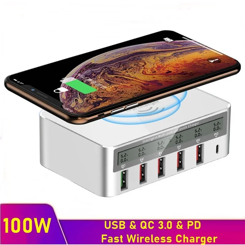 Быстрое зарядное устройство Tongdaytech 100 Вт с несколькими USB-портами быстрая зарядка
