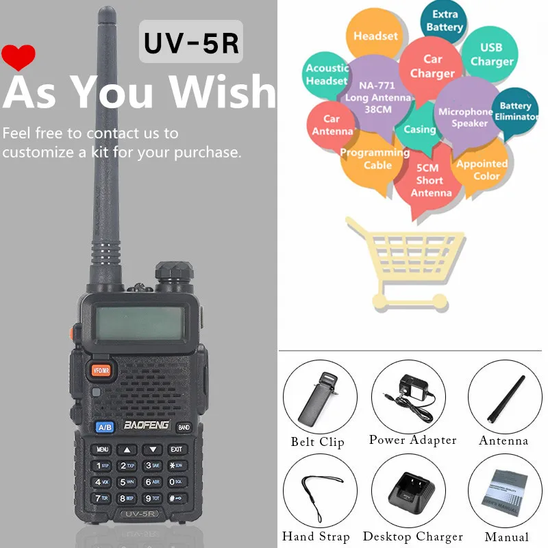Рация высокой мощности Baofeng UV-5R Дальняя дистанция 10 км Двухдиапазонная VHF/UHF