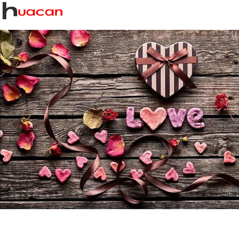 

Huacan Diamond Painting Mosaic Heart Scenery Home Decor Diamond Embroidery Love Landscape Wall Stickers