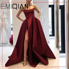 Бордовое платье для выпускного вечера с карманами, с Боковым Разрезом, без бретелек, атласное Элегантное Длинное Вечернее Платье, винно-красное женское официальное платье