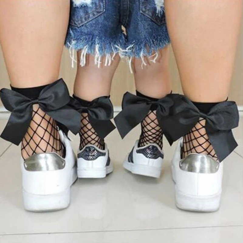 

Women’s Fishnet Socks Hollow Bows Over Ankle Socks Breathable Cute Mesh Lace Thin Short Socks for Women and Girls