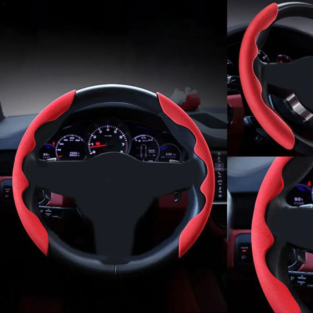 

2PCS Universal Car Suede Steering Wheel Cover Handle Anti-Slip Protection Cover for Benz Jeep Etc Red