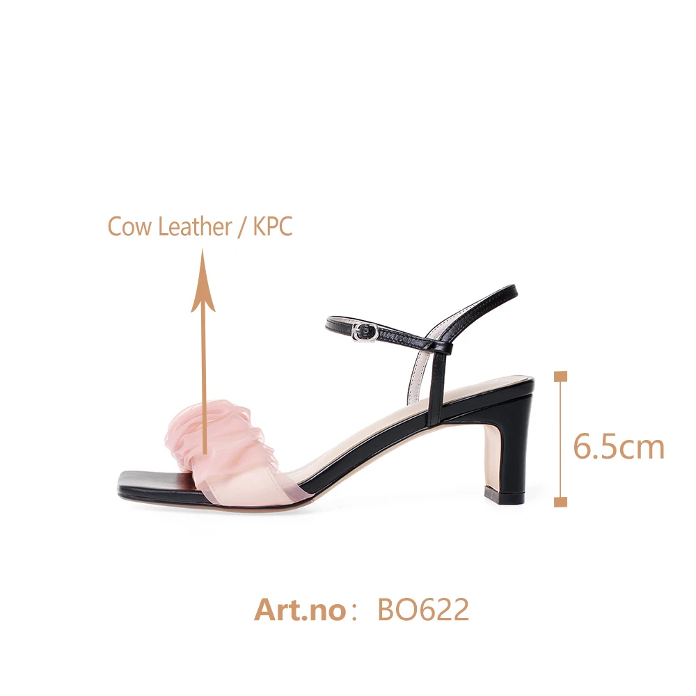 

BESCONE Elegant Women's Sandals Commute Square Heels Comfortable Peep toe Sandals Women Sweet Mesh Gauze Decoration Shoes BO622