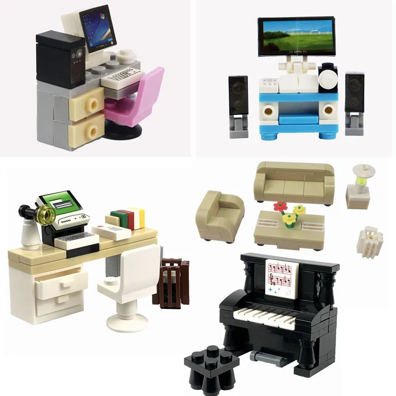 

Locking City MOC Blocks Creator Bricks Piano TV Computer Sofa Dest DIY Set Sale Building Blocks Toys for Children Creative